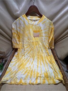 NWT Post Surf Golden Tie Dye Graphic Tee Yellow White 2XL 100% Cotton Beach